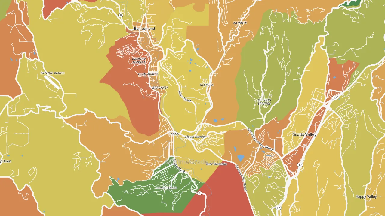 Felton, CA Map of Robbery Rates