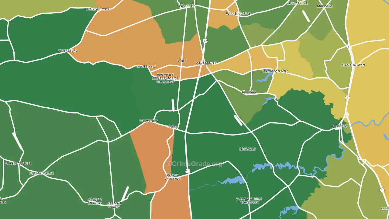 Felton, DE Map of Robbery Rates