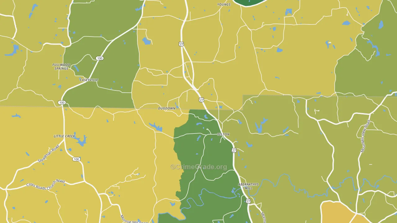 Felton, GA Map of Robbery Rates