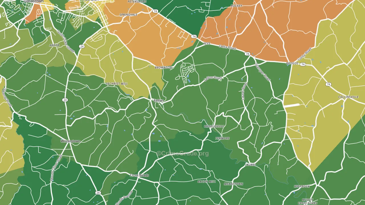 Felton, PA Map of Robbery Rates