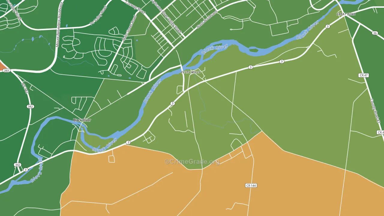 Felts Mills, NY Map of Robbery Rates
