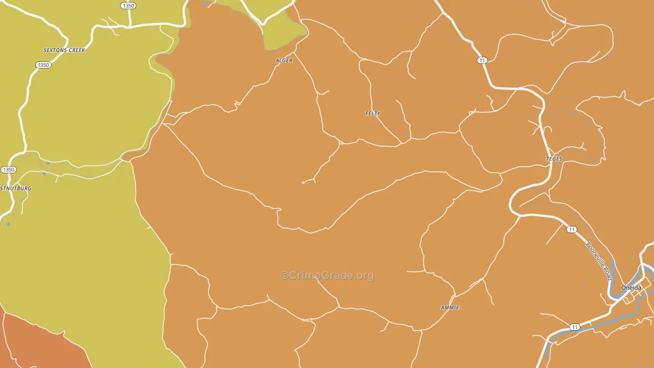 Felty, KY Map of Robbery Rates
