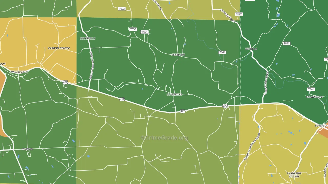 Fenelton, PA Map of Robbery Rates