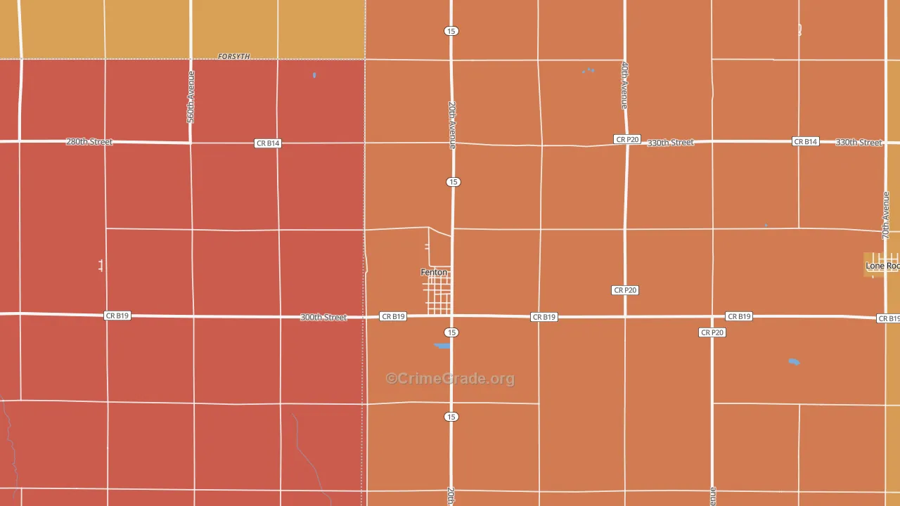 Fenton, IA Map of Robbery Rates