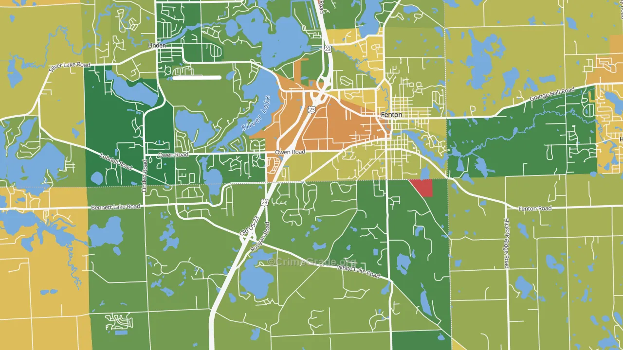 Fenton, MI Map of Robbery Rates