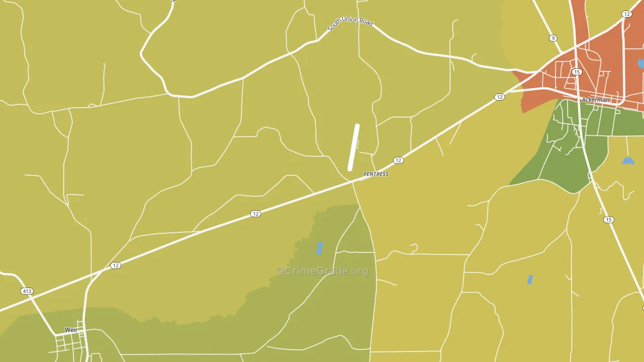 Fentress, MS Map of Robbery Rates