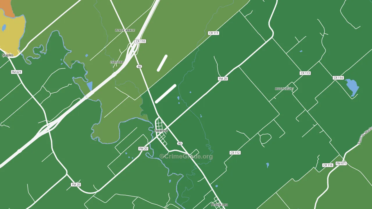 Fentress, TX Map of Robbery Rates