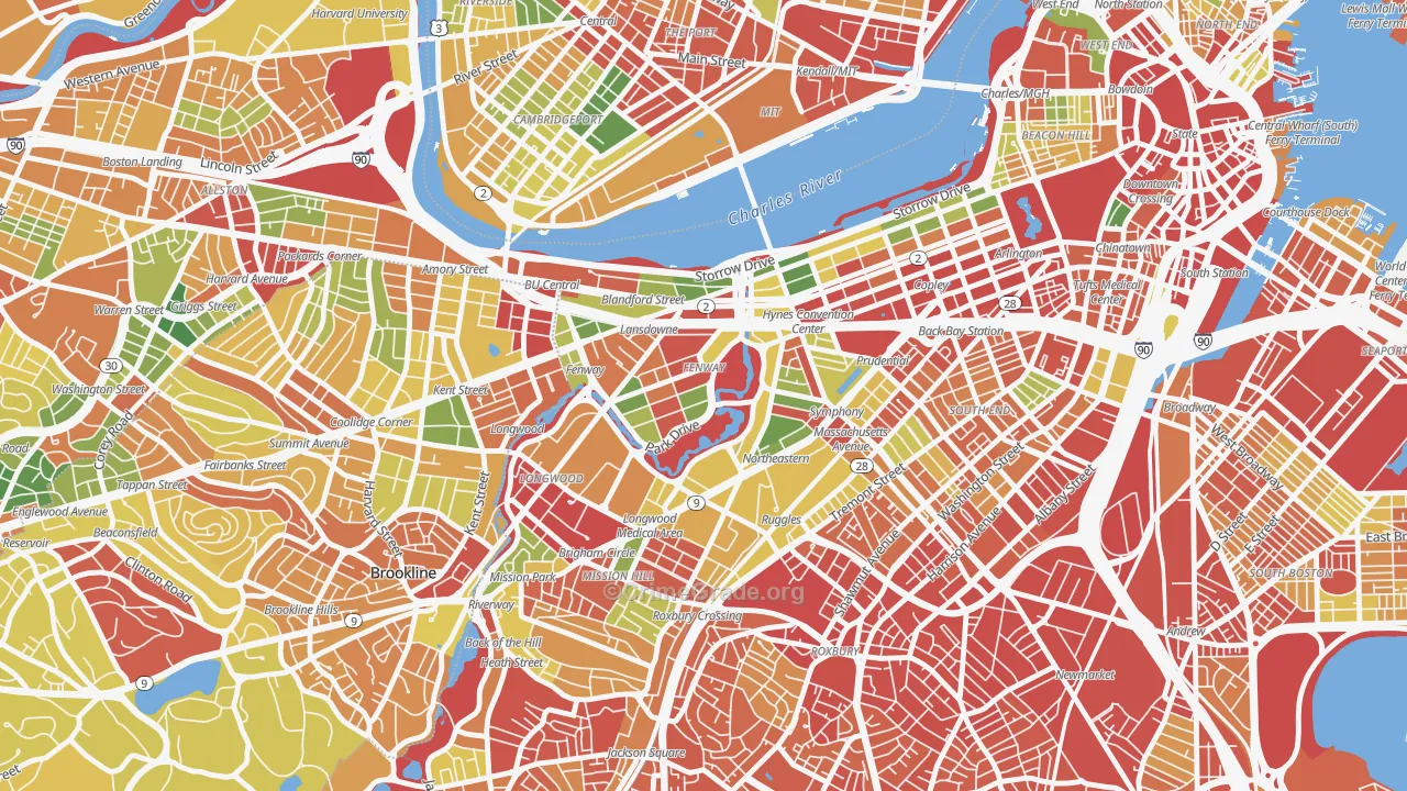 Fenway-Kenmore, Boston, MA Map of Robbery Rates