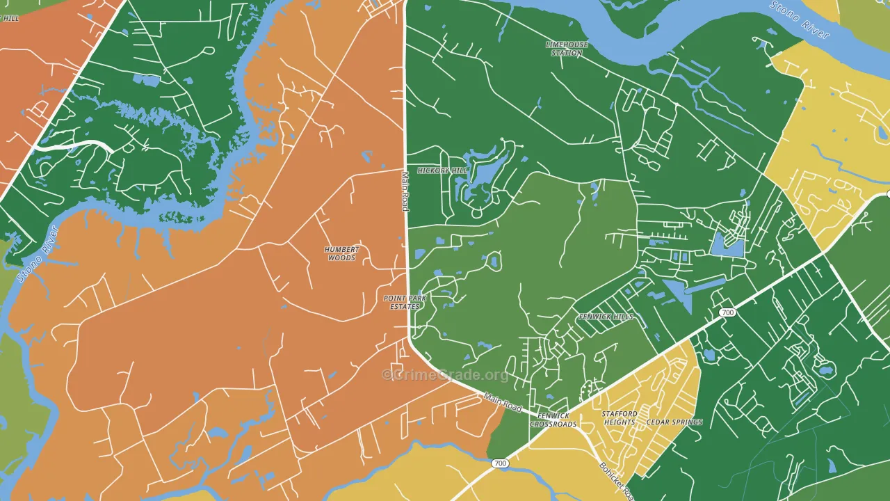 Fenwick Hills, SC Map of Robbery Rates