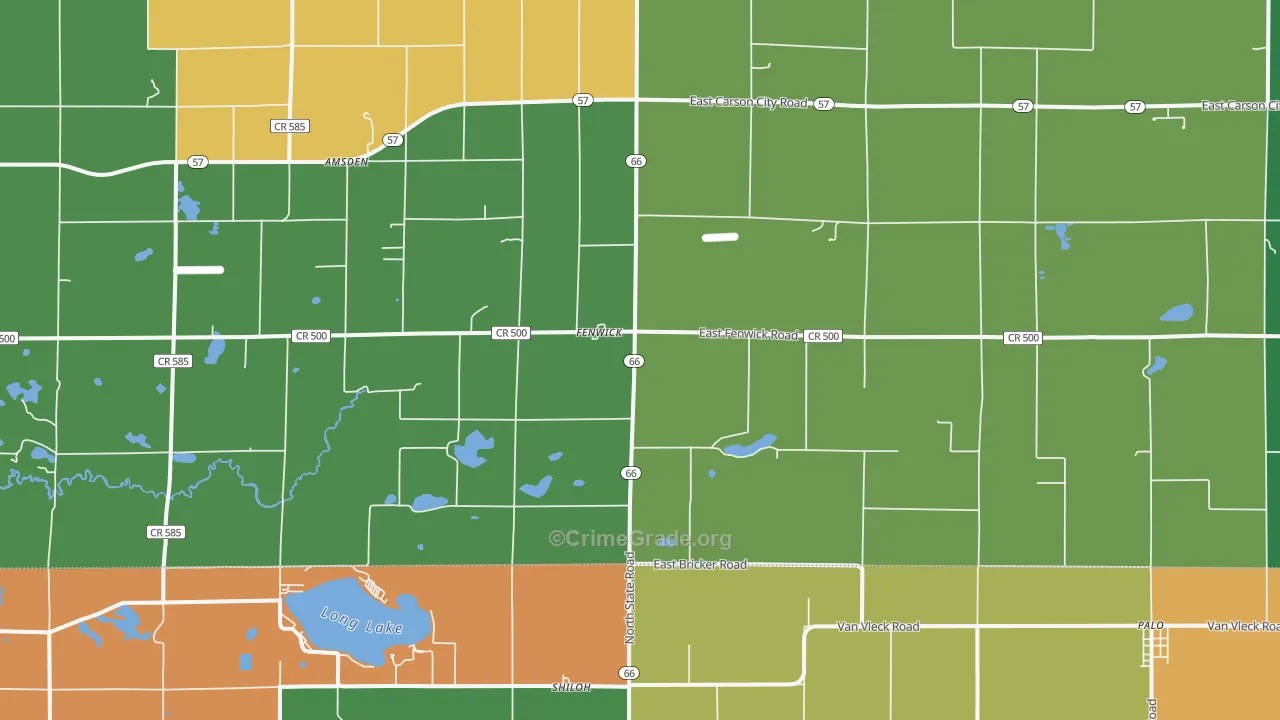 Fenwick, MI Map of Robbery Rates
