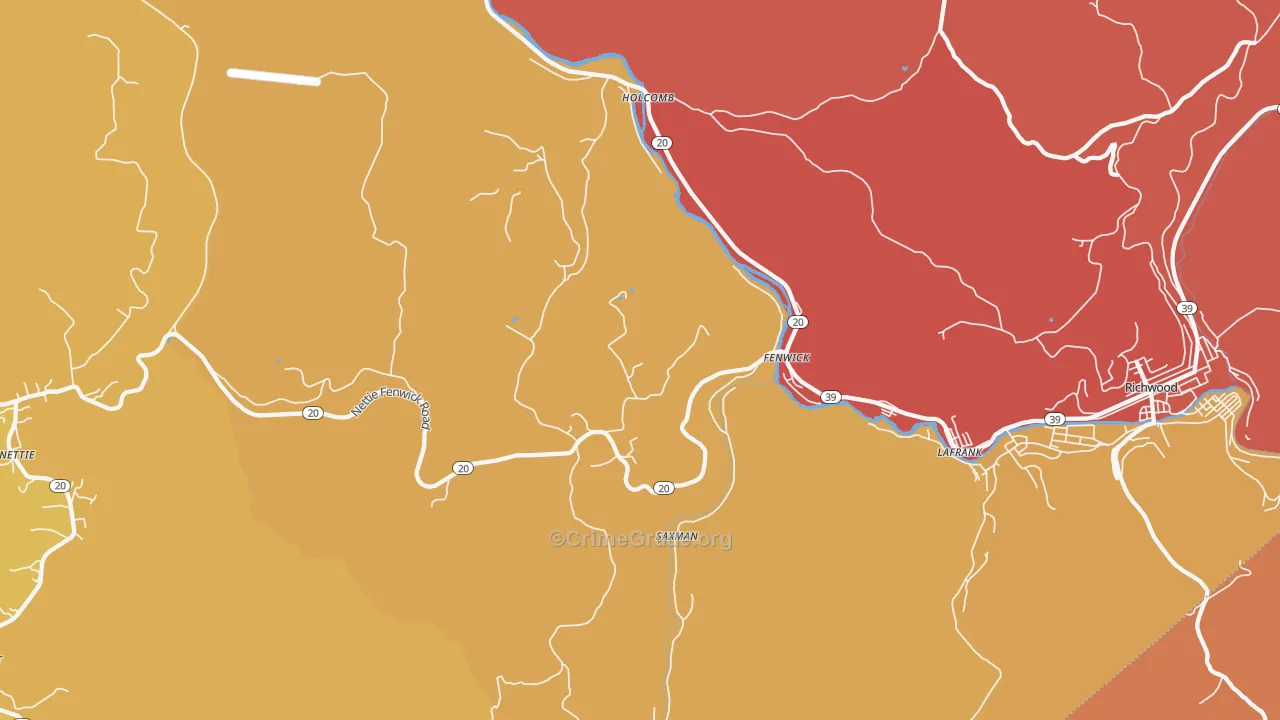 Fenwick, WV Map of Robbery Rates