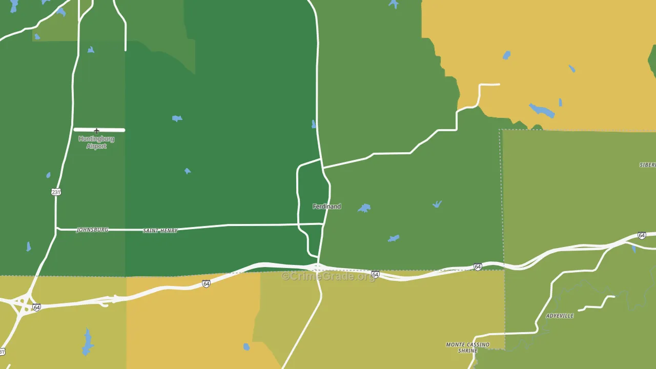 Ferdinand, IN Map of Robbery Rates