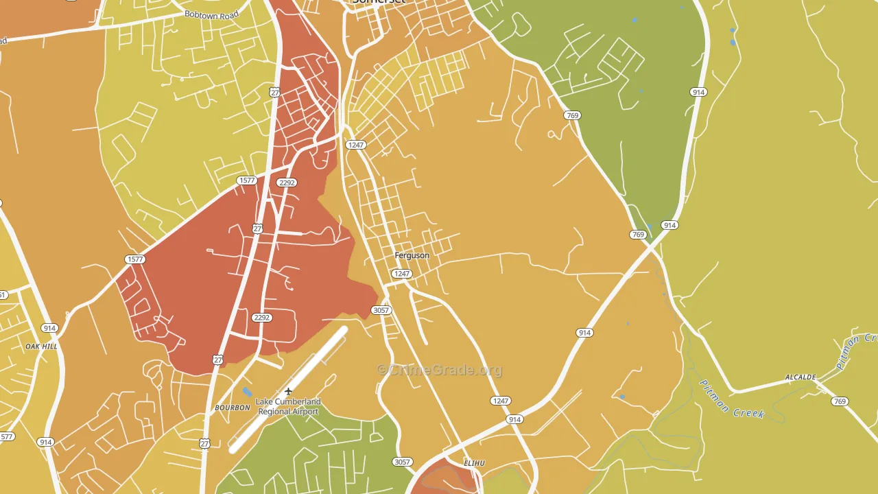 Ferguson, KY Map of Robbery Rates