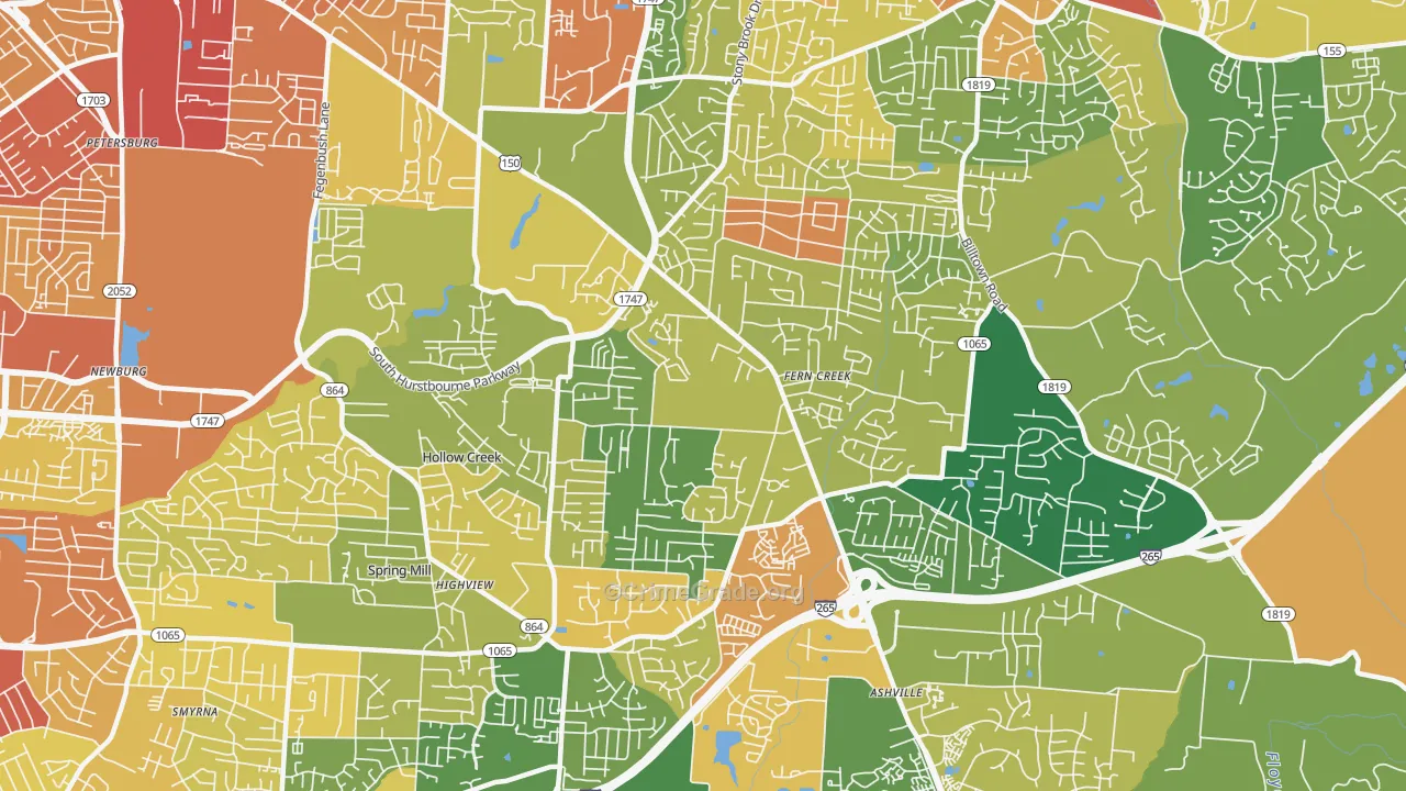 Fern Creek, Louisville, KY Map of Robbery Rates