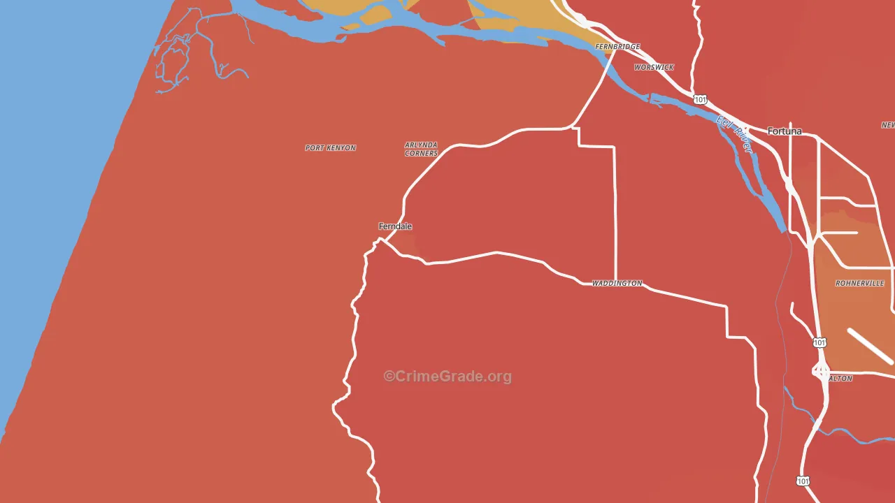 Ferndale, CA Map of Robbery Rates