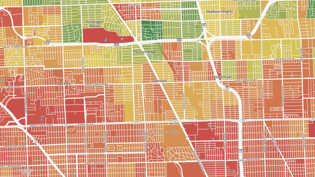 Ferndale, MI Map of Robbery Rates