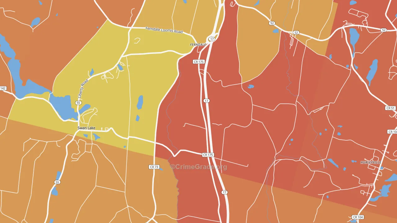 Ferndale, NY Map of Robbery Rates
