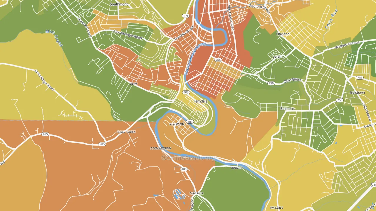 Ferndale, PA Map of Robbery Rates