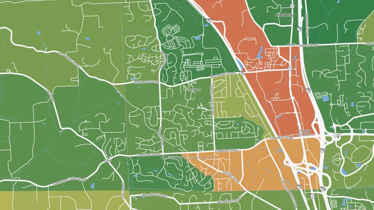 Fernway, PA Map of Robbery Rates