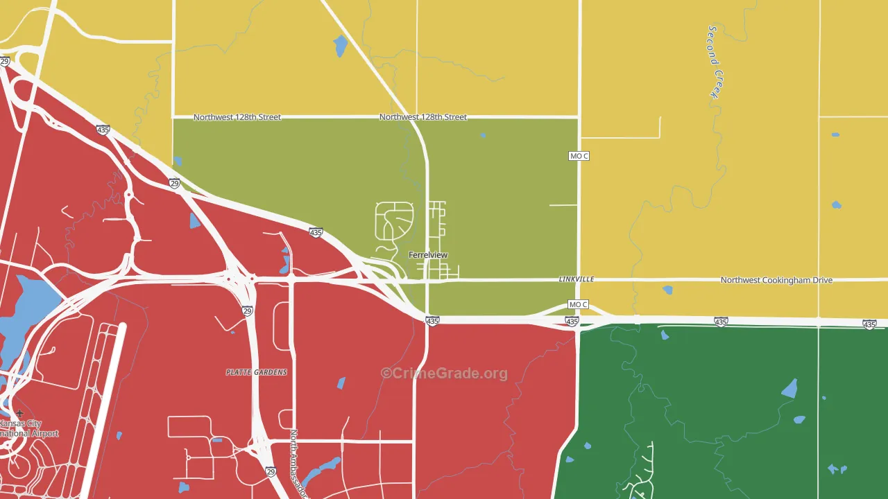 Ferrelview, MO Map of Robbery Rates