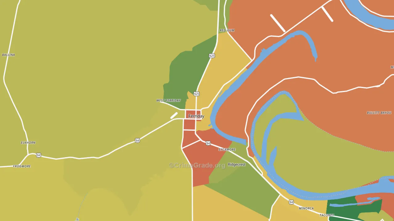 Ferriday, LA Map of Robbery Rates