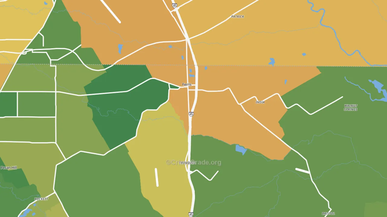Ferris, TX Map of Robbery Rates