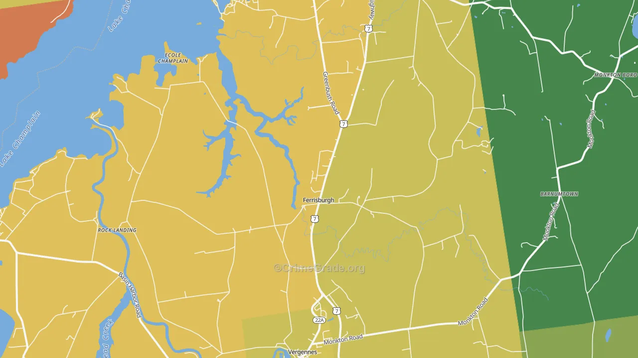 Ferrisburg, VT Map of Robbery Rates