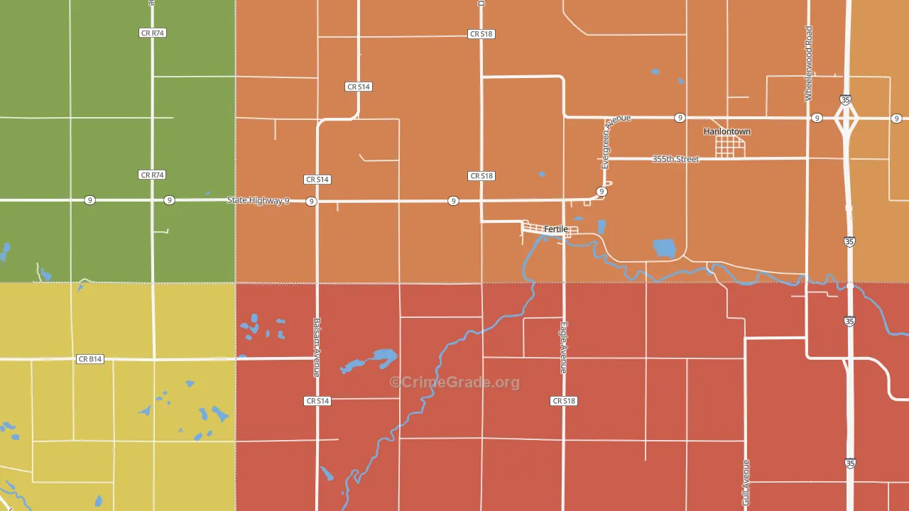 Fertile, IA Map of Robbery Rates