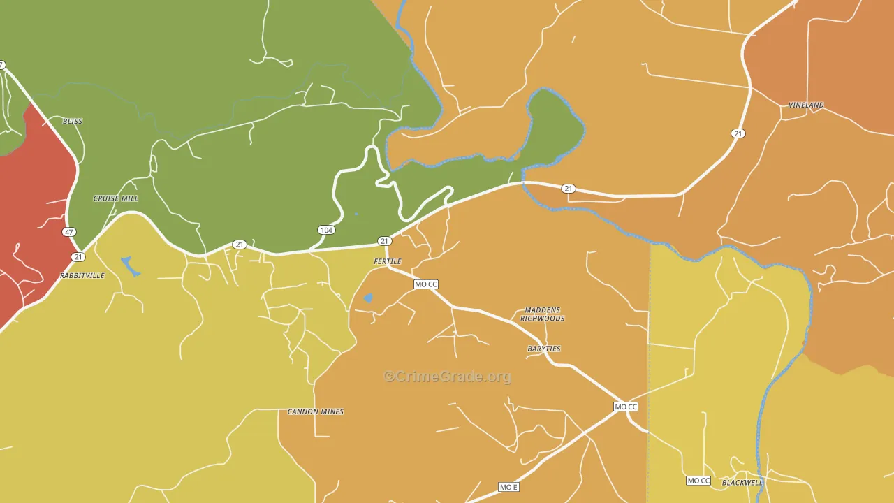 Fertile, MO Map of Robbery Rates