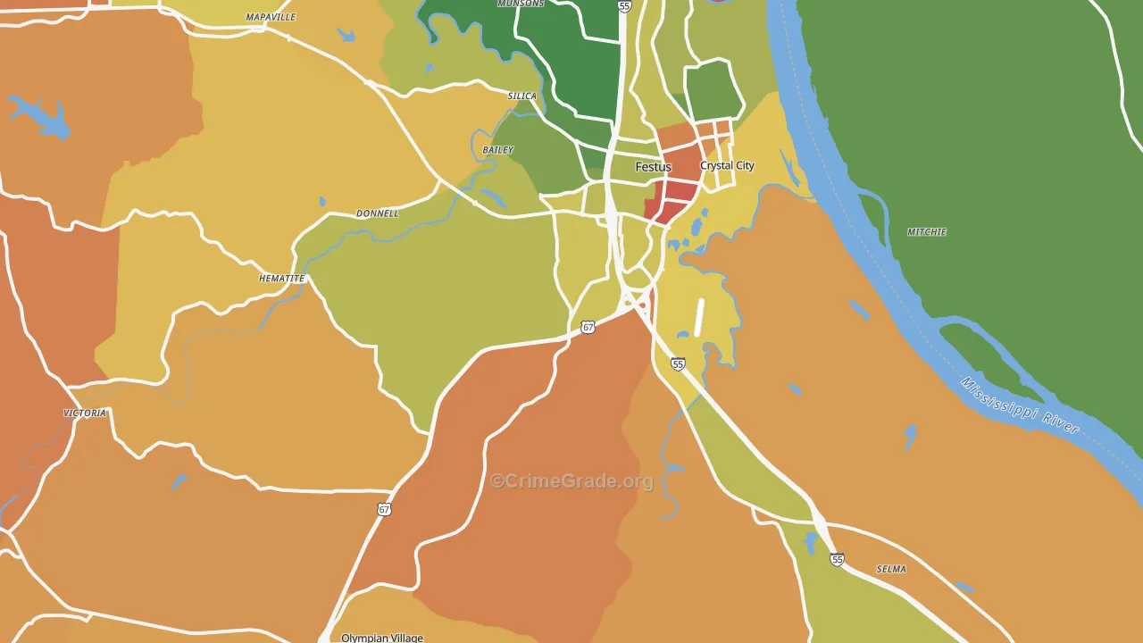 Festus, MO Map of Robbery Rates