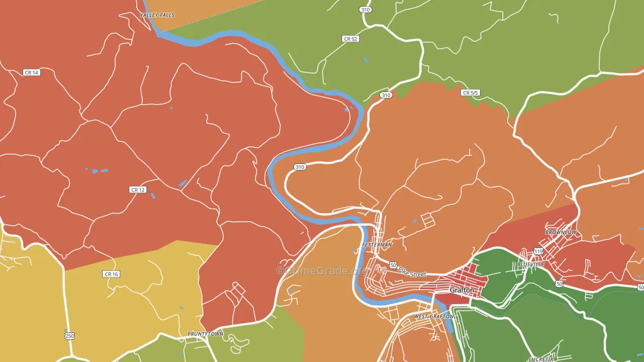 Fetterman, WV Map of Robbery Rates