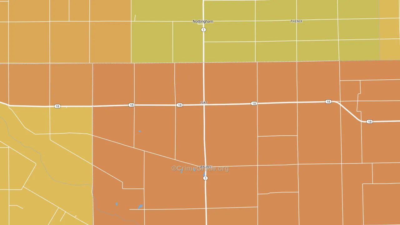 Fiat, IN Map of Robbery Rates