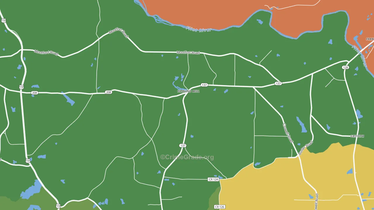 Fickling Mill, GA Map of Robbery Rates