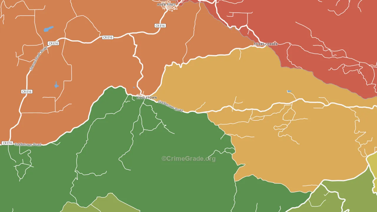 Fiddletown, CA Map of Robbery Rates