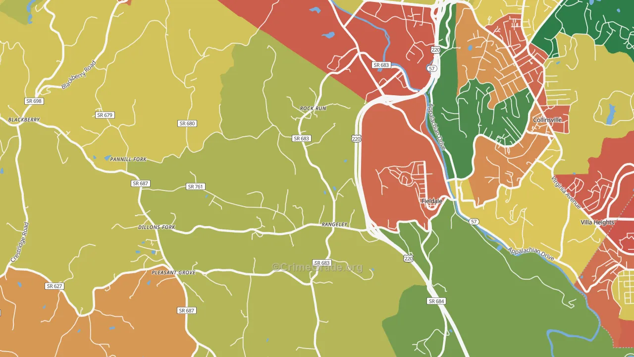 Fieldale, VA Map of Robbery Rates