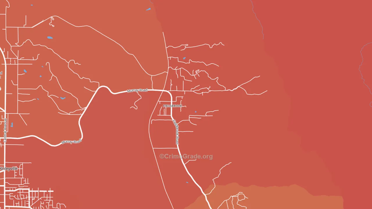 Fieldbrook, CA Map of Robbery Rates