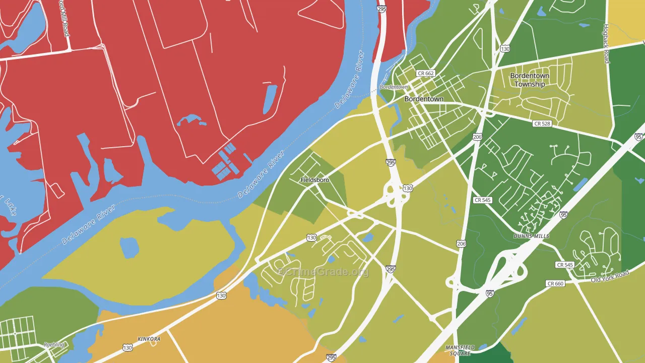 Fieldsboro, NJ Map of Robbery Rates