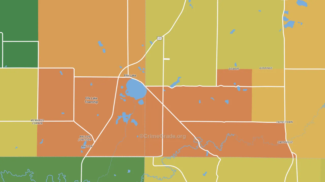 Fife Lake, MI Map of Robbery Rates