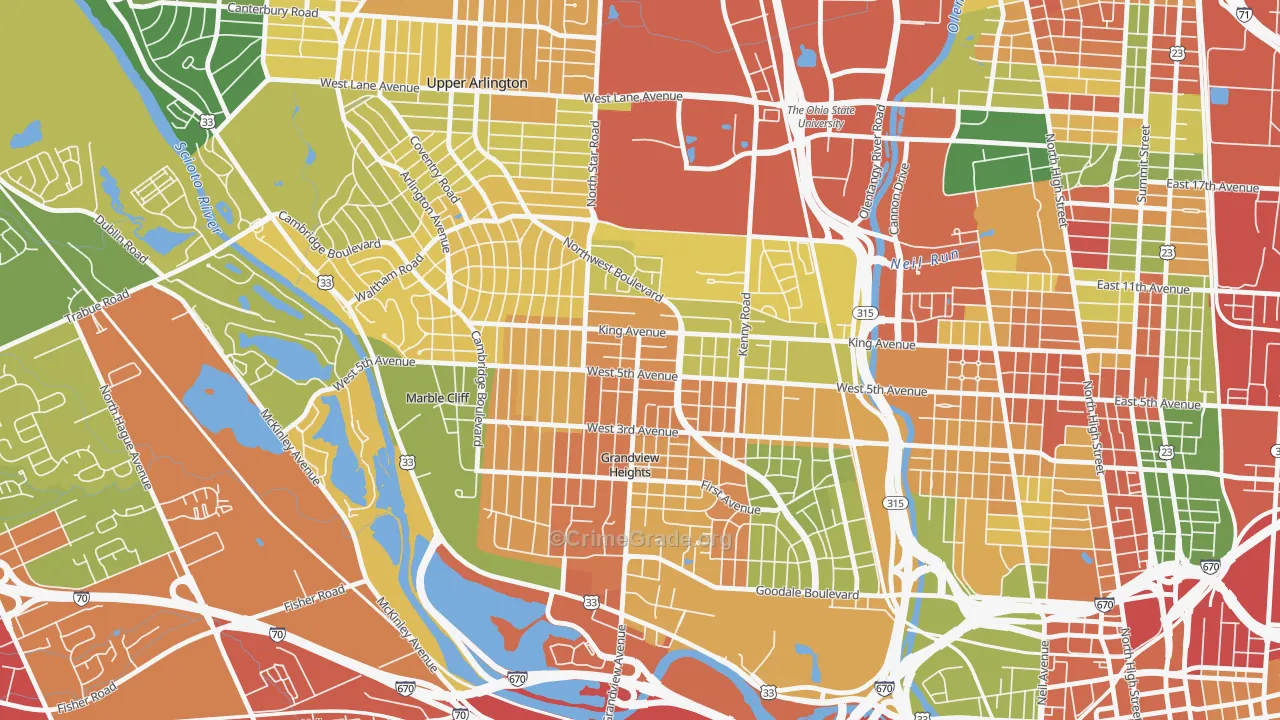 Fifth by Northwest, Columbus, OH Map of Robbery Rates