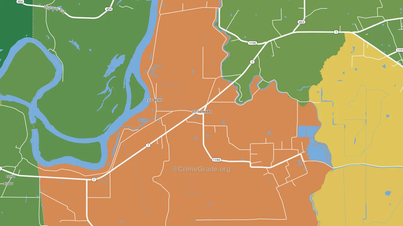 Fifth Ward, LA Map of Robbery Rates