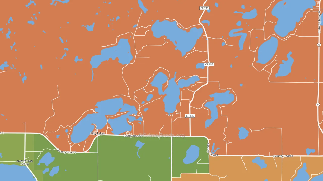 Fifty Lakes, MN Map of Robbery Rates
