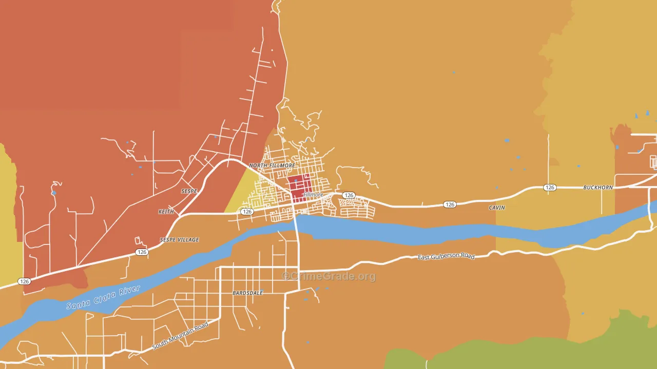 Fillmore, CA Map of Robbery Rates