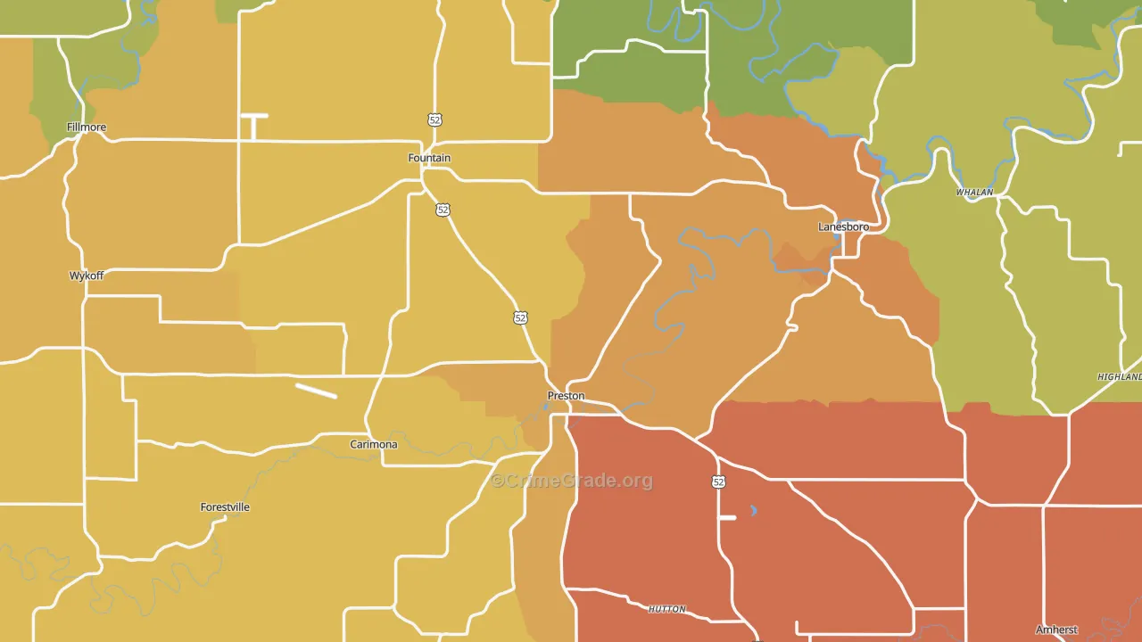 Fillmore County, MN Map of Robbery Rates