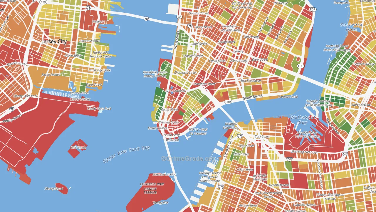 Financial District, Manhattan, NY Map of Robbery Rates