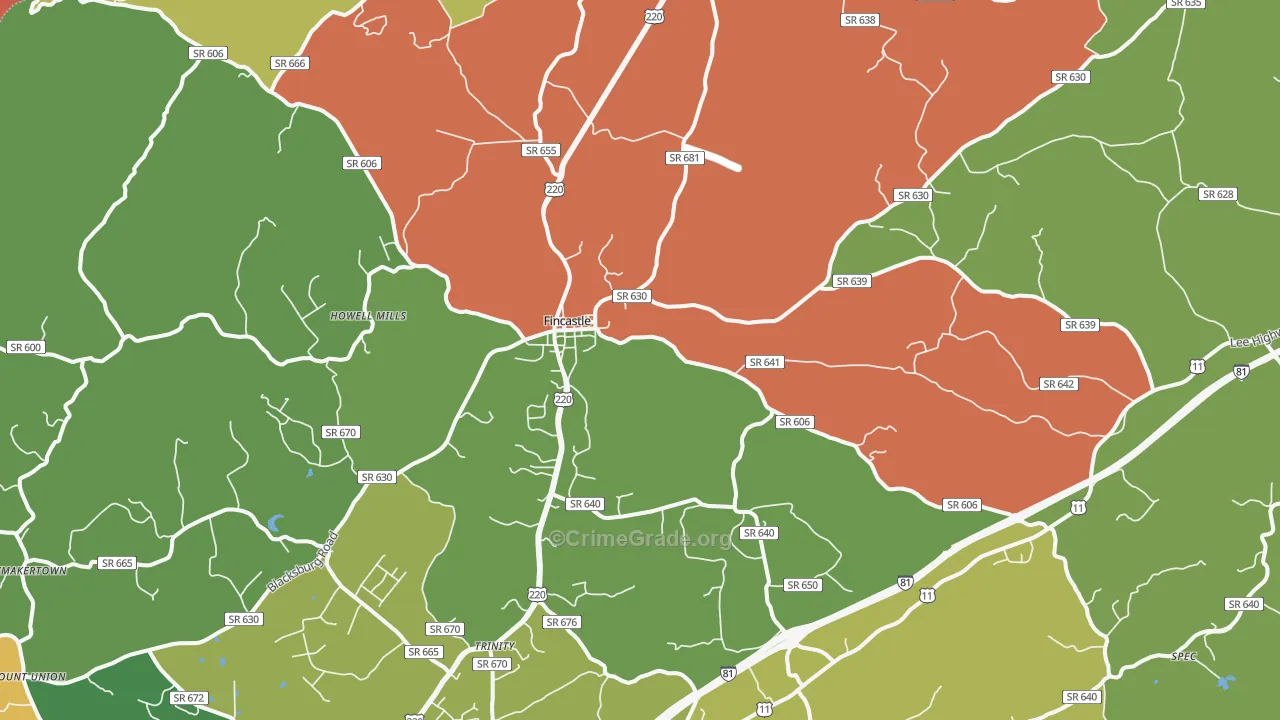 Fincastle, VA Map of Robbery Rates