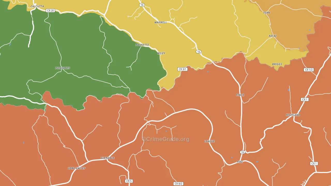 Finch, WV Map of Robbery Rates