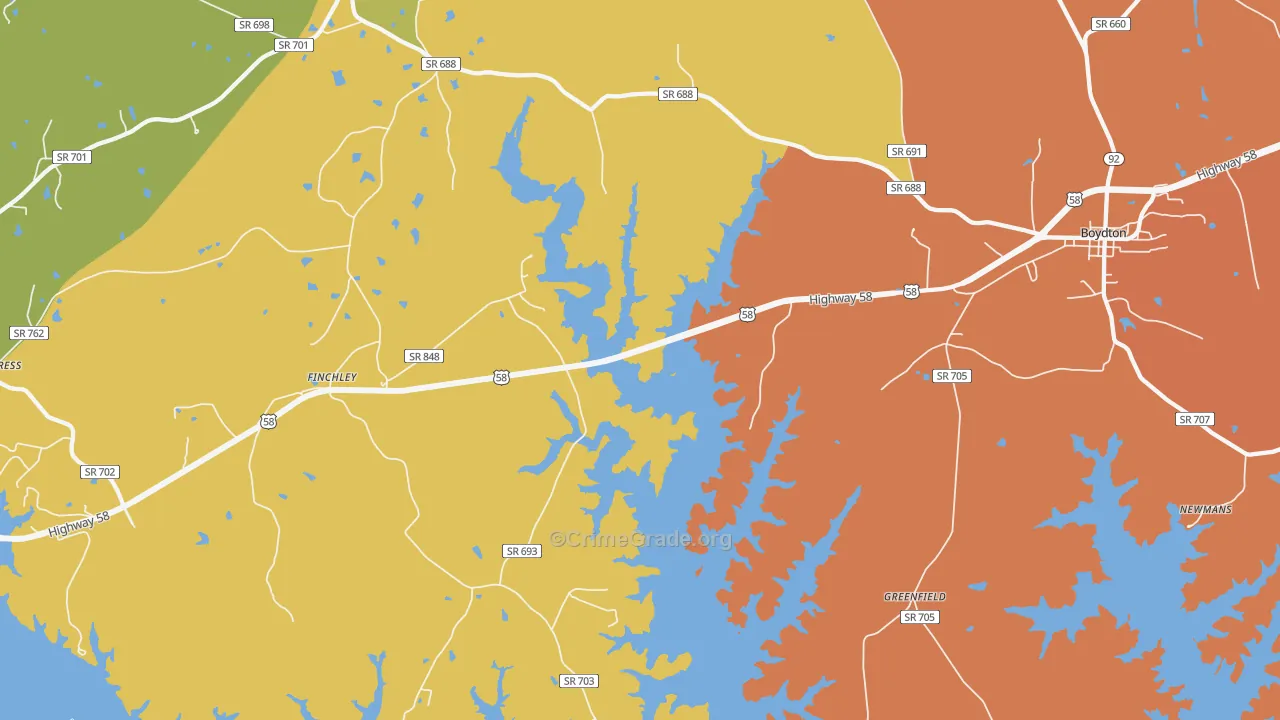 Finchley, VA Map of Robbery Rates