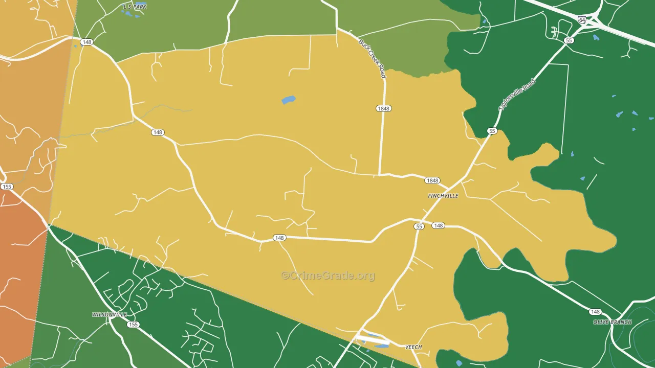 Finchville, KY Map of Robbery Rates