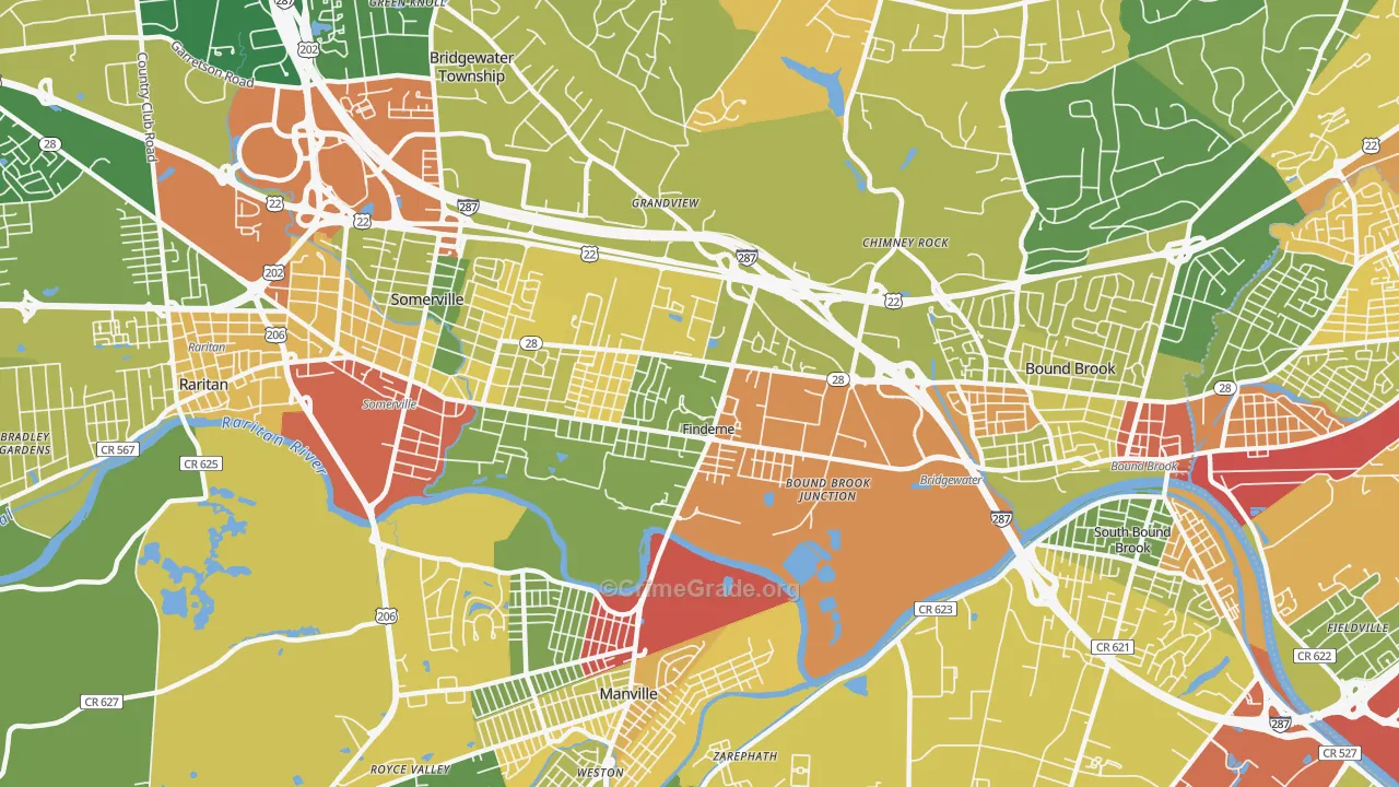 Finderne, NJ Map of Robbery Rates