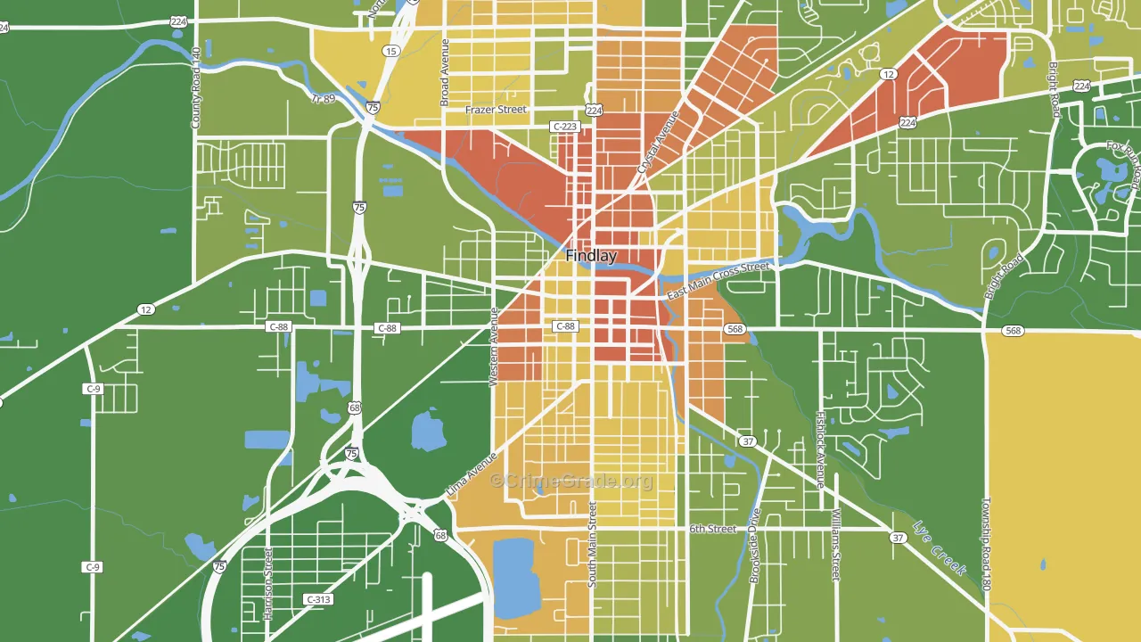 Findlay Downtown Historic District, Findlay, OH Map of Robbery Rates